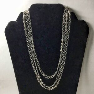 60” Long Woven Silver Tone Beads Vintage Necklace